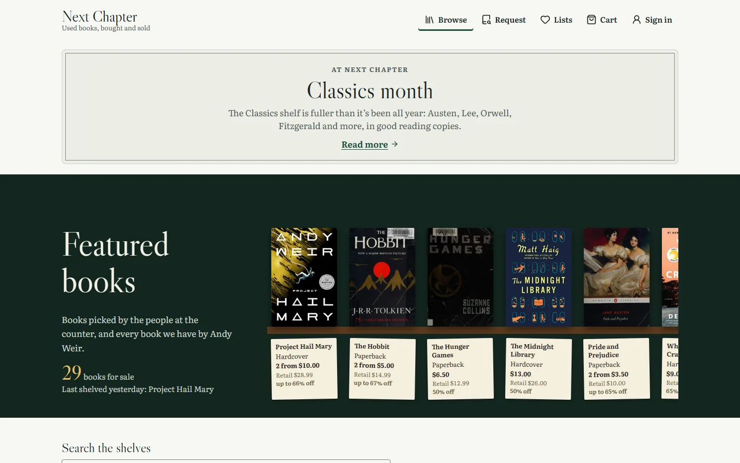 Next Chapter Book Store on a desktop